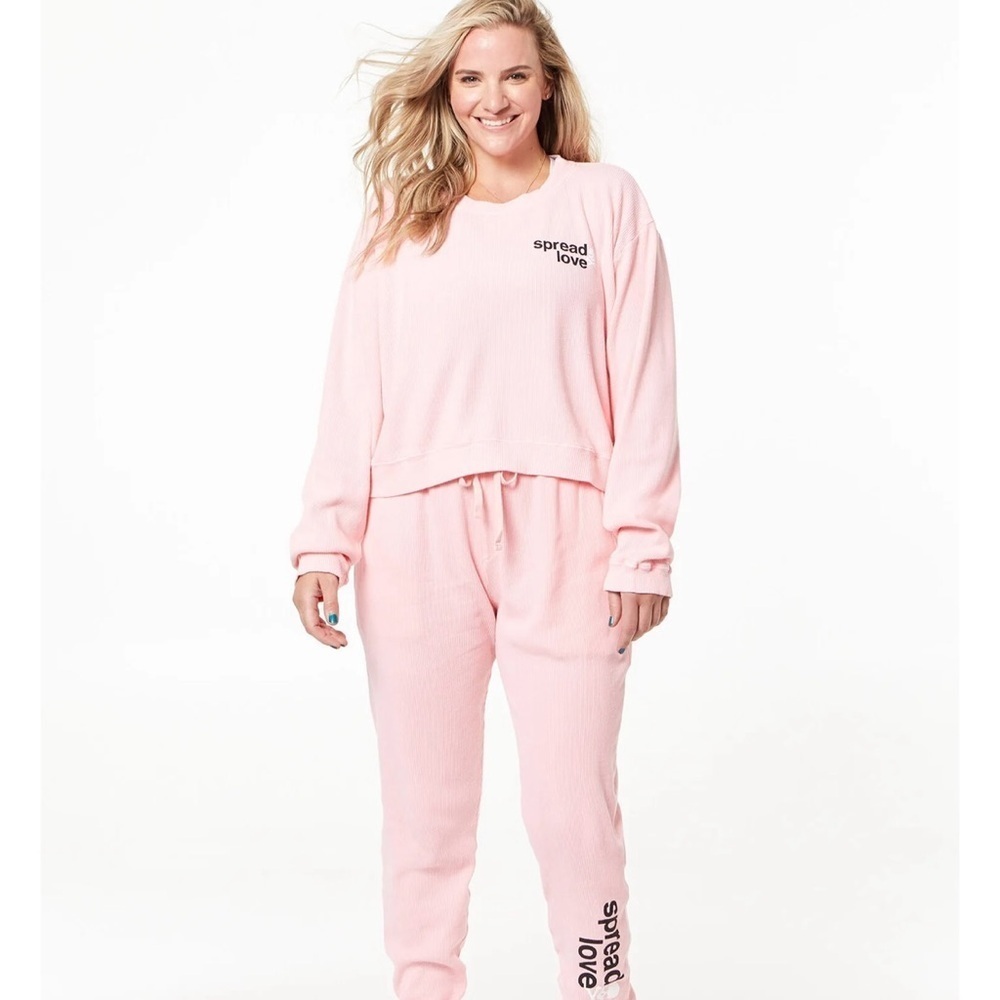 Soul By SoulCycle Emily Waffle Long Sleeve Pink Crop Top Size M